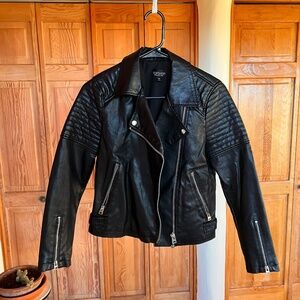 Top Shop - Black Faux Leather Moto Jacket - Size US 4